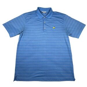 Masters Performance Golf Polo Shirt Mens Large Blue Striped Short Sleeve Logo